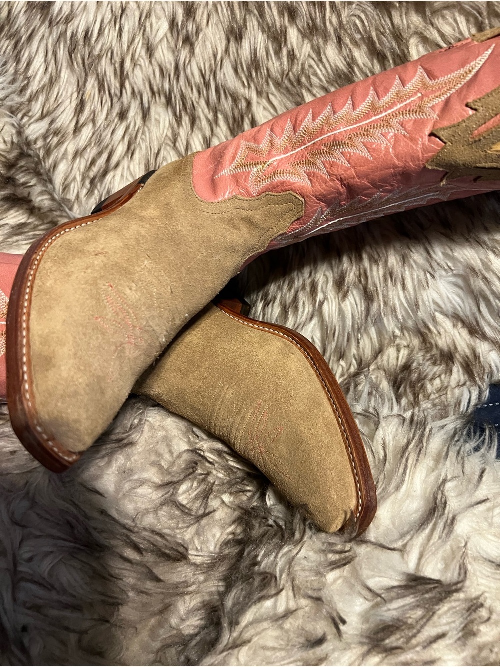 Tony Lama Women Suede Foot Pink Leather Shaft Cowboy Boots Sz 6.5 B - Picture 12 of 14